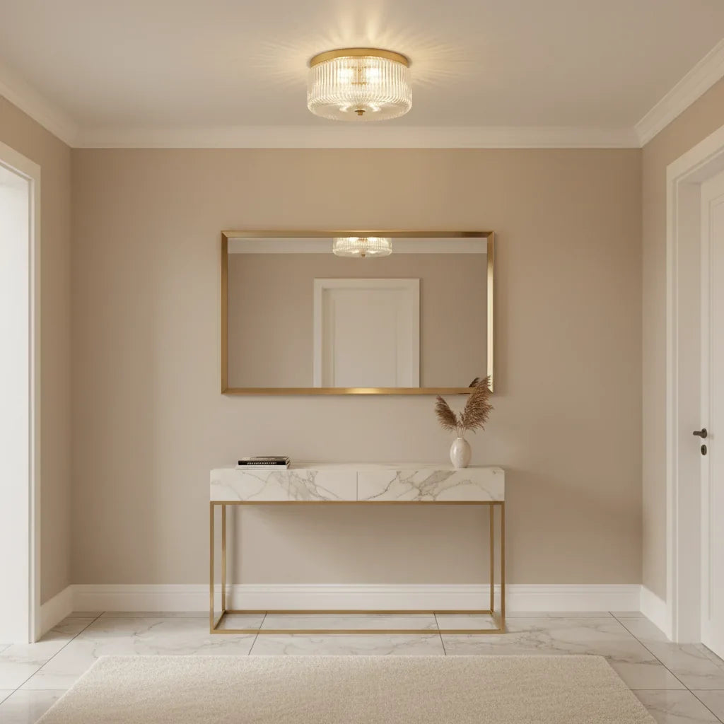 Round Ribbed Glass Ceiling Light with Gold Finish for Ambient Lighting
