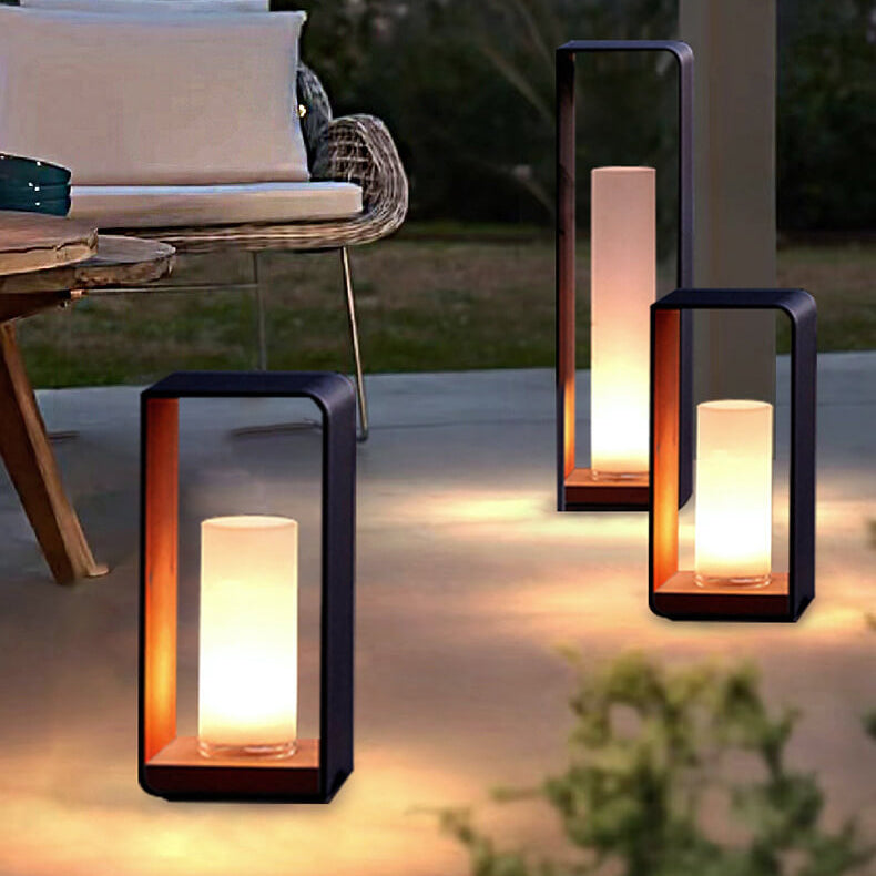 Black Rectangular Solar Outdoor Lantern with Frosted Glass for Garden Lighting