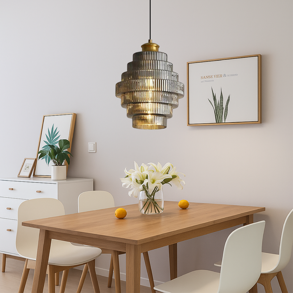 Vintage Tiered Glass Pendant Light With E27 LED Bulb Socket