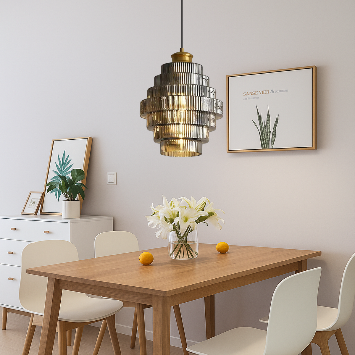 Vintage Tiered Glass Pendant Light With E27 LED Bulb Socket