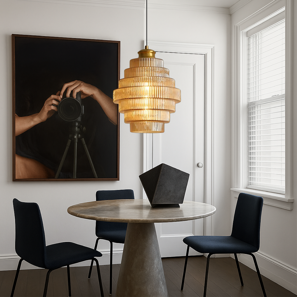 Vintage Tiered Glass Pendant Light With E27 LED Bulb Socket