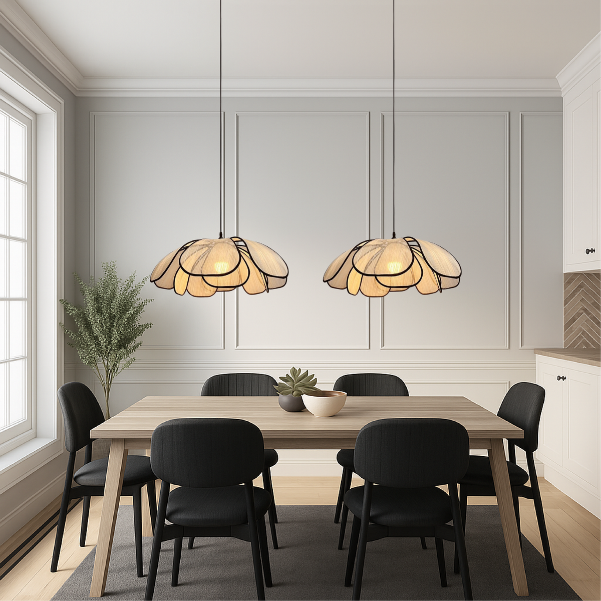 Scandinavian Wooden Flower Pendant Light for Ambient Lighting