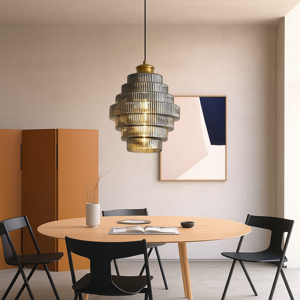 Vintage Tiered Glass Pendant Light With E27 LED Bulb Socket