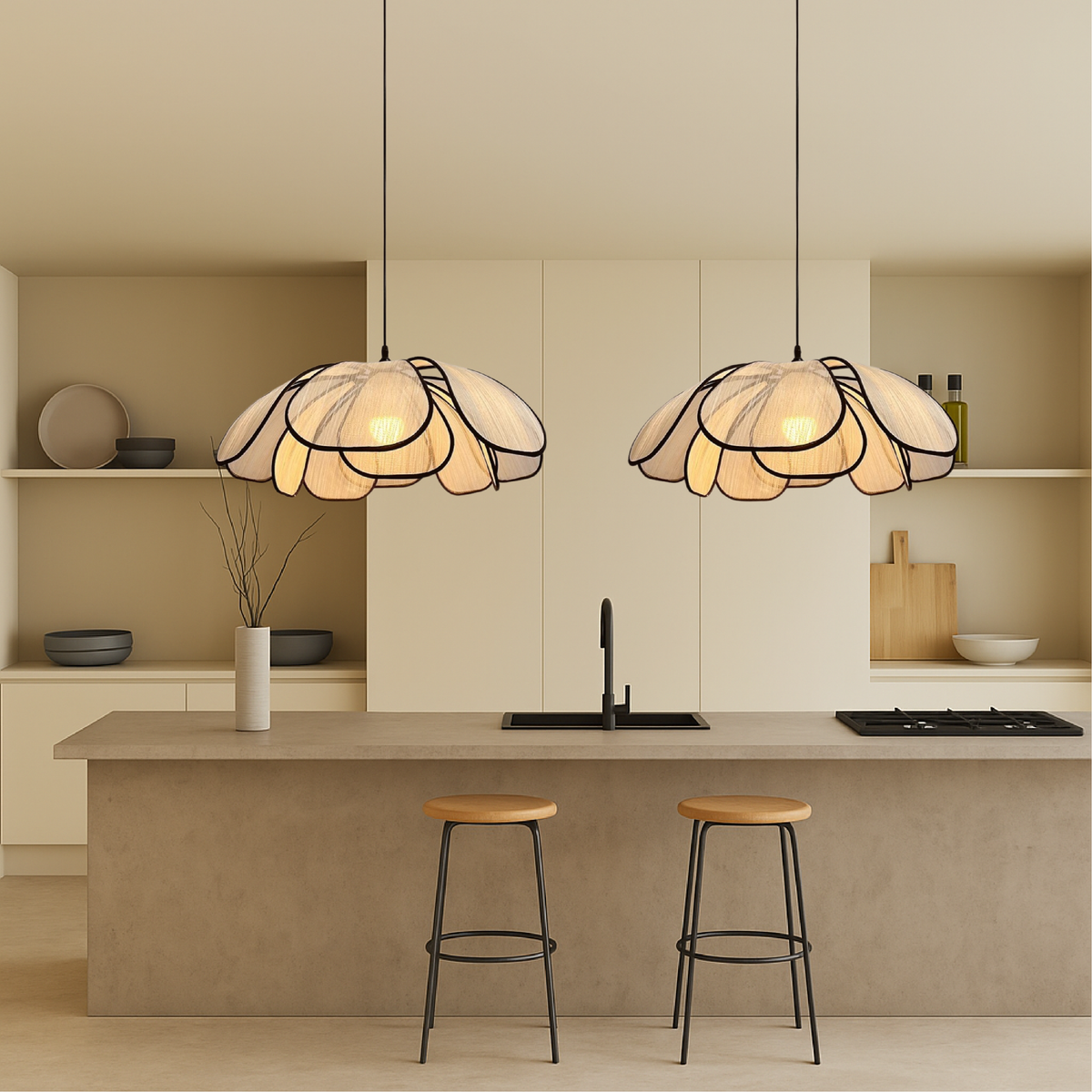 Scandinavian Wooden Flower Pendant Light for Ambient Lighting
