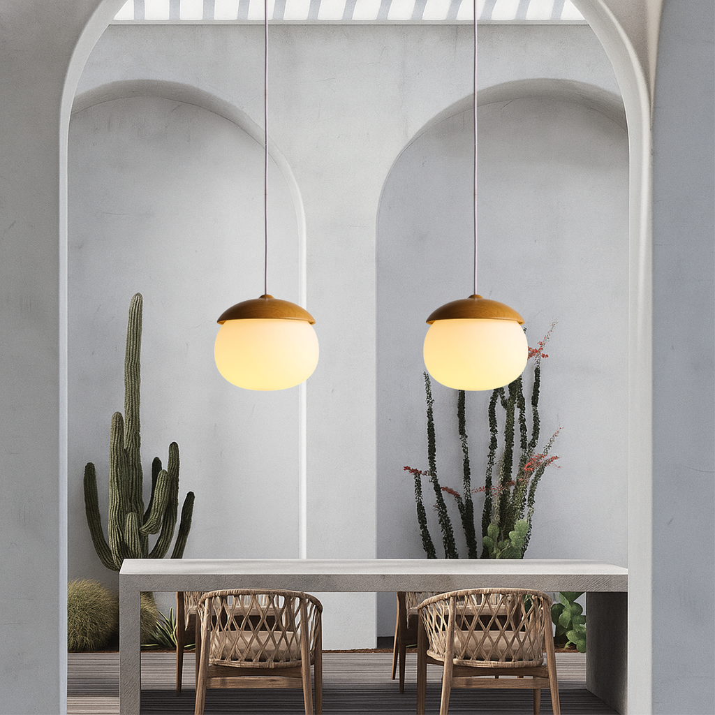 Nordic Wooden Glass Pendant Light With Adjustable Suspension