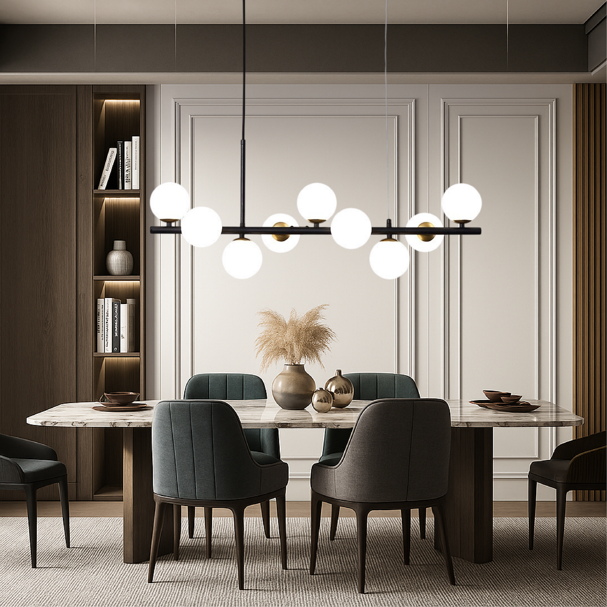 Black Linear Pendant Light Adjustable Ambient Lighting For Dining Room and Kitchen