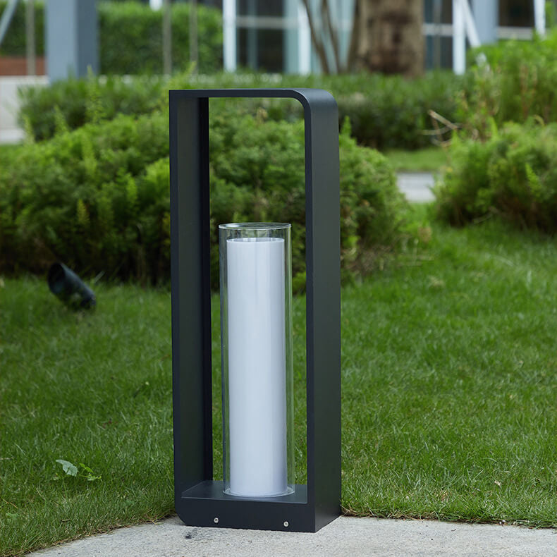 Black Rectangular Solar Outdoor Lantern with Frosted Glass for Garden Lighting