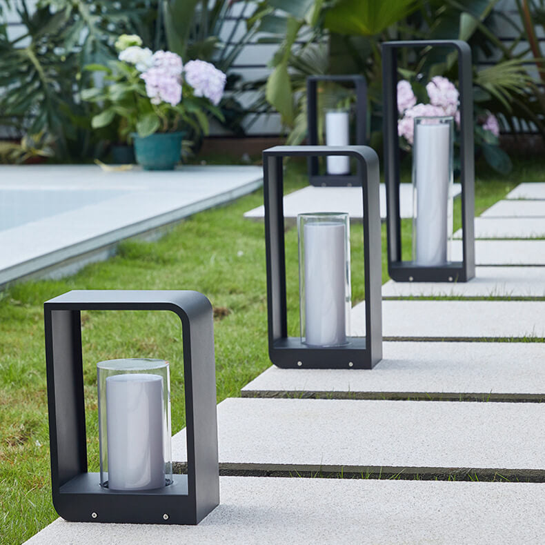 Black Rectangular Solar Outdoor Lantern with Frosted Glass for Garden Lighting