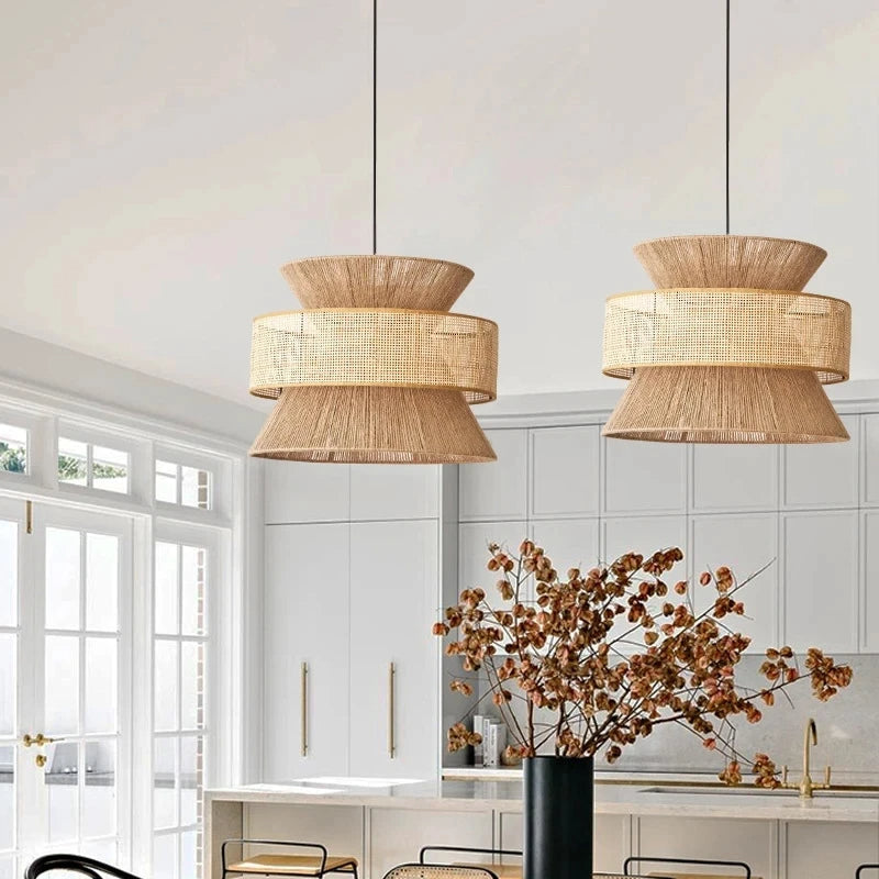 Japanese Woven Rattan Wabi Sabi Pendant Light for Ambient Lighting