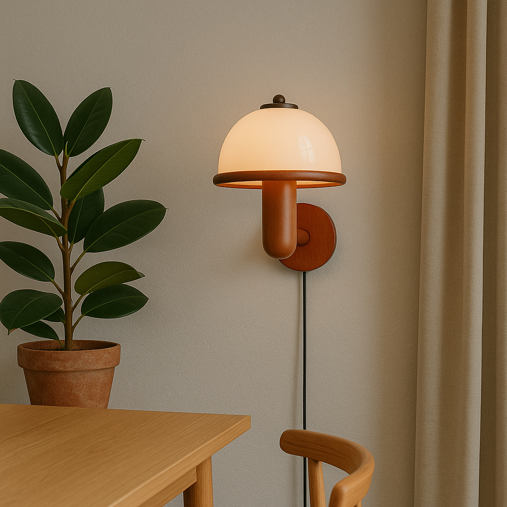 Oak Wood Mushroom Wall Lamp Plug In Ambient Lighting 国产成人