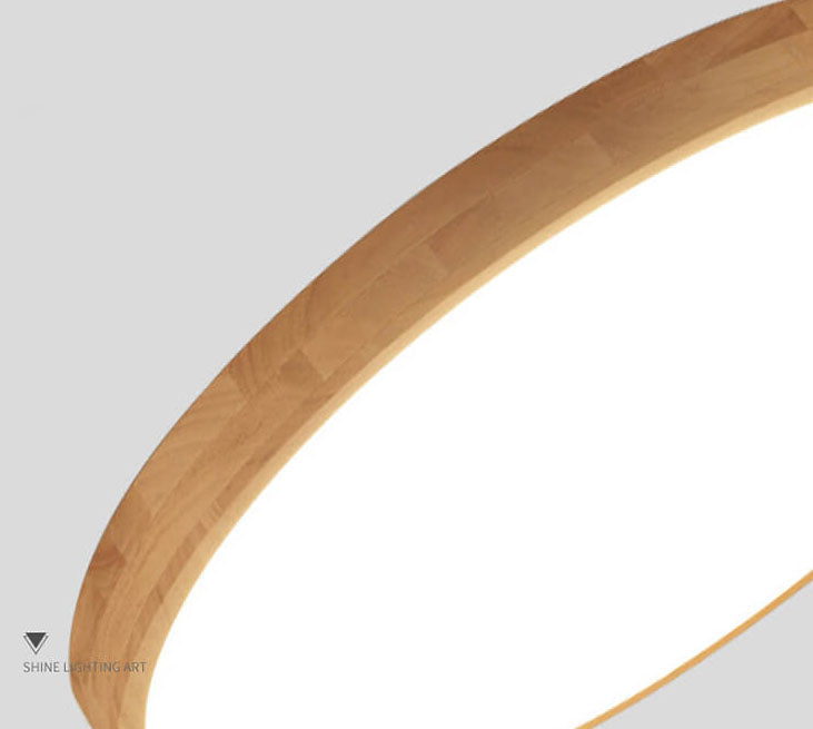 Nordic Round LED Flush Mount Ceiling Light with Natural Wood Frame