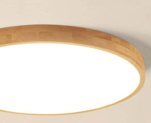 Nordic Round LED Flush Mount Ceiling Light with Natural Wood Frame