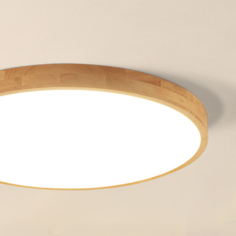 Nordic Round LED Flush Mount Ceiling Light with Natural Wood Frame