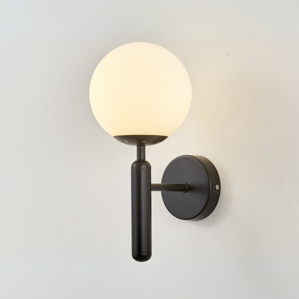 Aesthetic Nordic Sphere Wall Lamp Opal Glass Iron Lighting Fixture