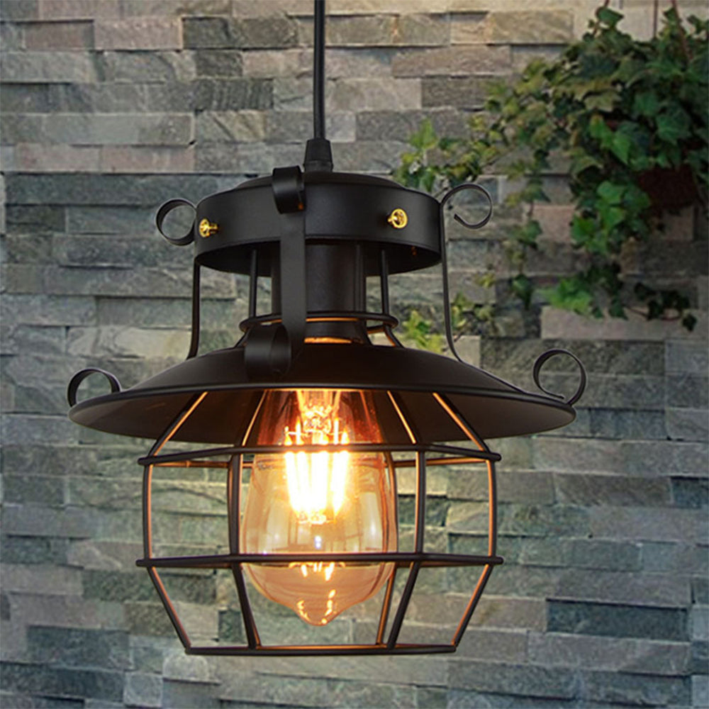Industrial Pendant Lamp, Retro Metal Cage Design for Indoor Lighting