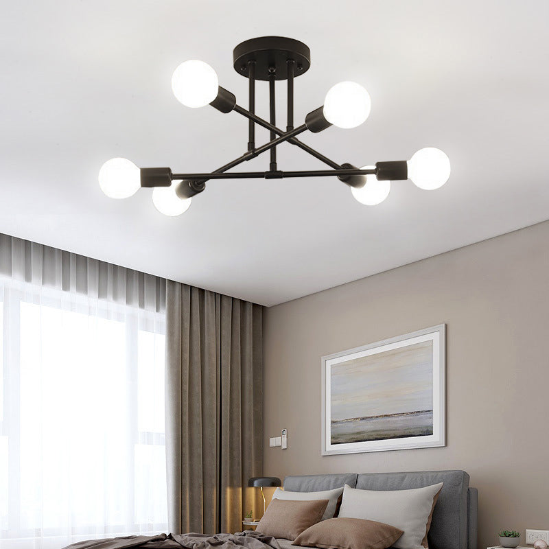 Modern Sputnik 6-Light Semi-Flush Mount Chandelier Ceiling Fixture