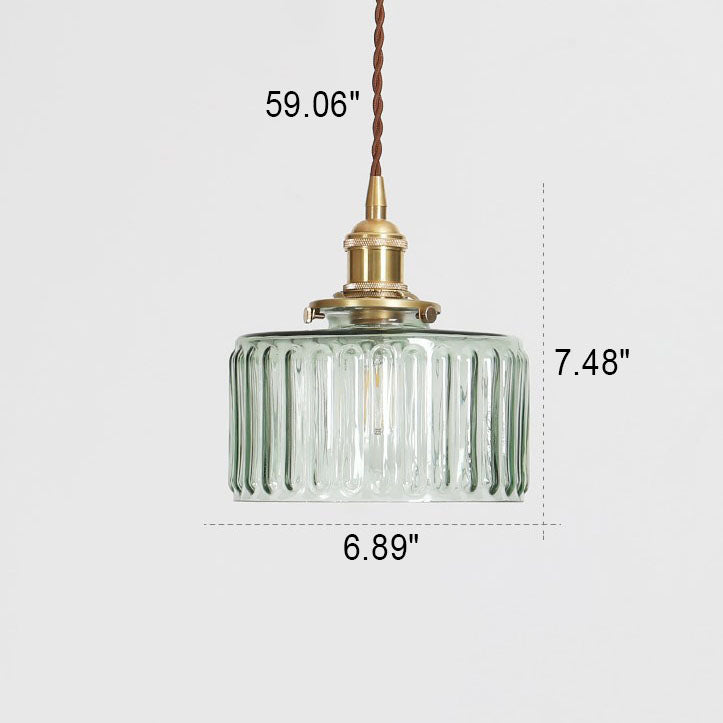 Textured Glass Round Ceiling Pendant Light in Brass and Copper Lasanble