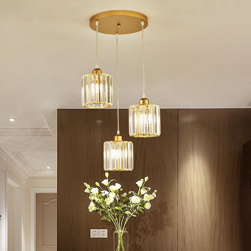 Cluster Pendant Light with Ribbed Cylindrical Glass Shades for Dining Areas