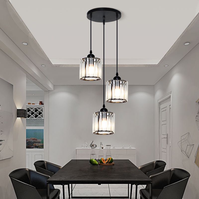 Cluster Pendant Light with Ribbed Cylindrical Glass Shades for Dining Areas
