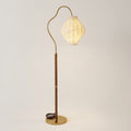Lanaris Arc Floor Lamp with Pleated Fabric Shade and Walnut Finish Pole