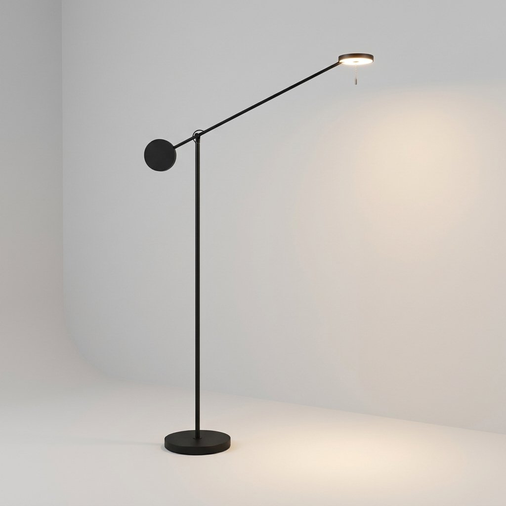 Veltara Integrated LED Swing Arm Disc Floor Lamp, Matt Black