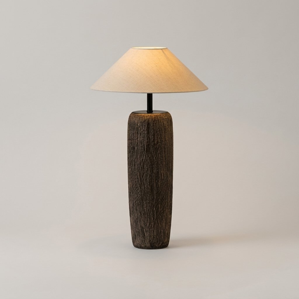 Terravael Textured Ceramic Floor Lamp With Linen Shade Wabi Sabi Style