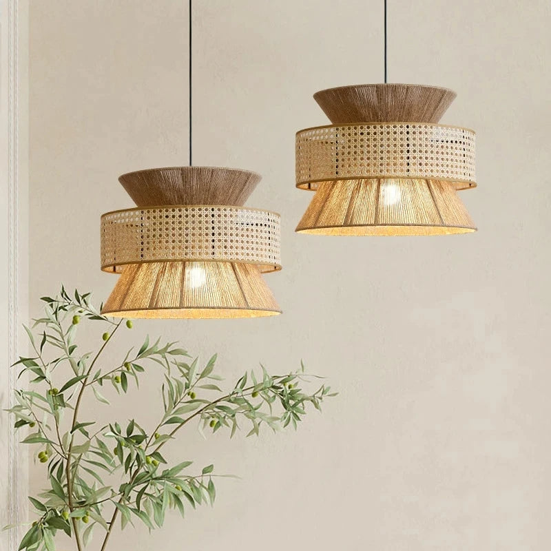Japanese Woven Rattan Wabi Sabi Pendant Light for Ambient Lighting