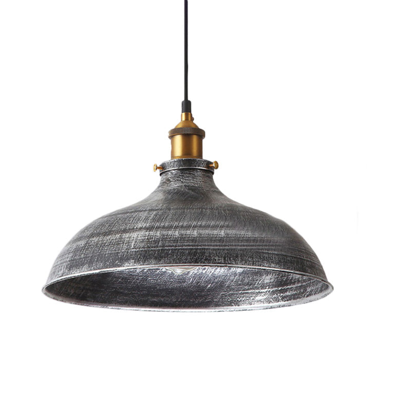 Industrial Metal Pendant Lamp Matte Grey Bowl Shade Vintage Style