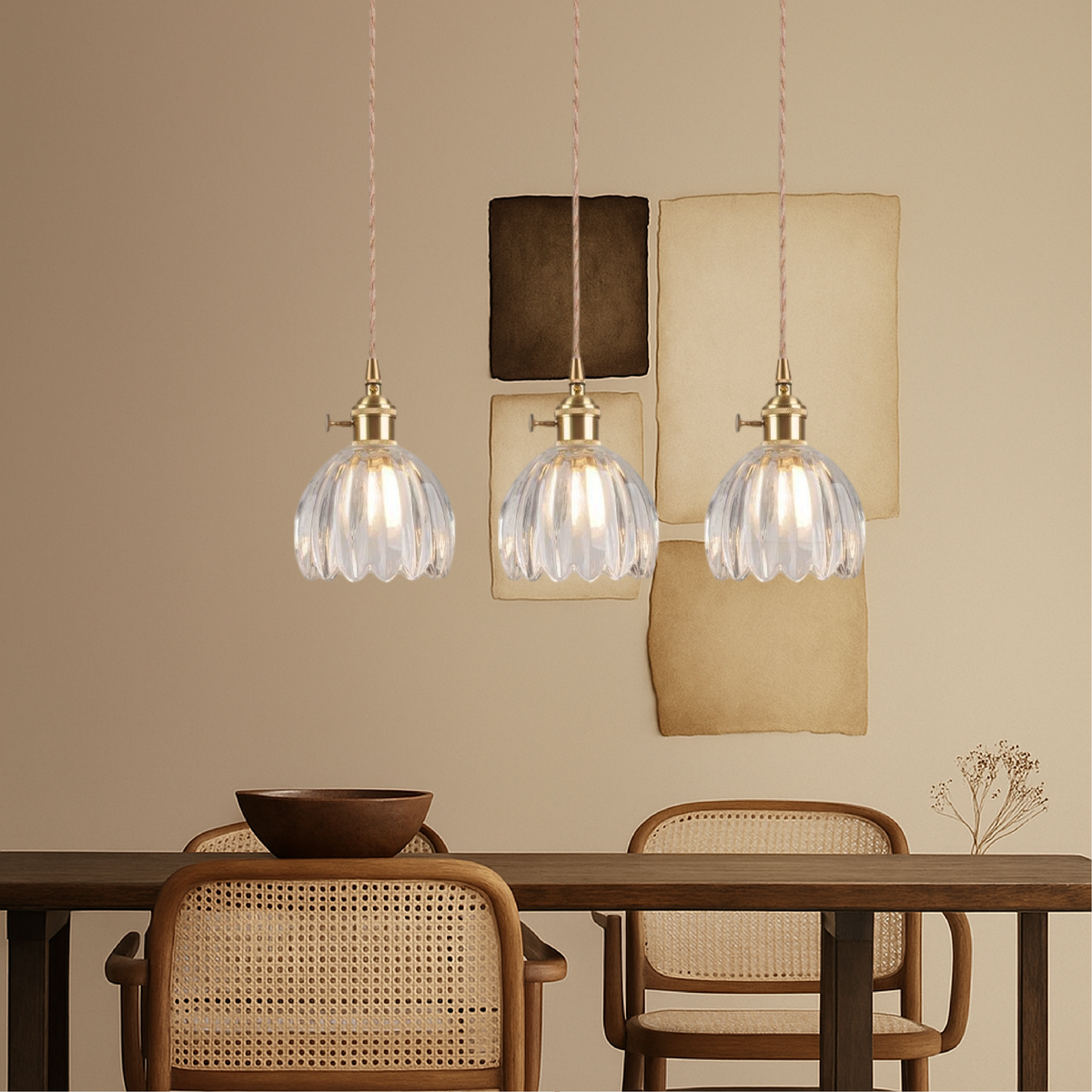 Japanese Ribbed Glass Pendant Light for Soft Ambient Illumination