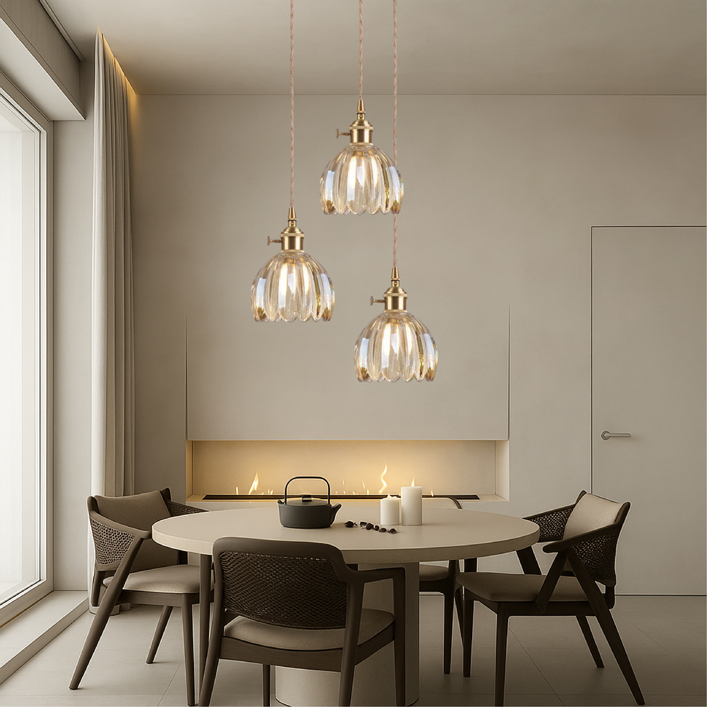 Japanese Ribbed Glass Pendant Light for Soft Ambient Illumination