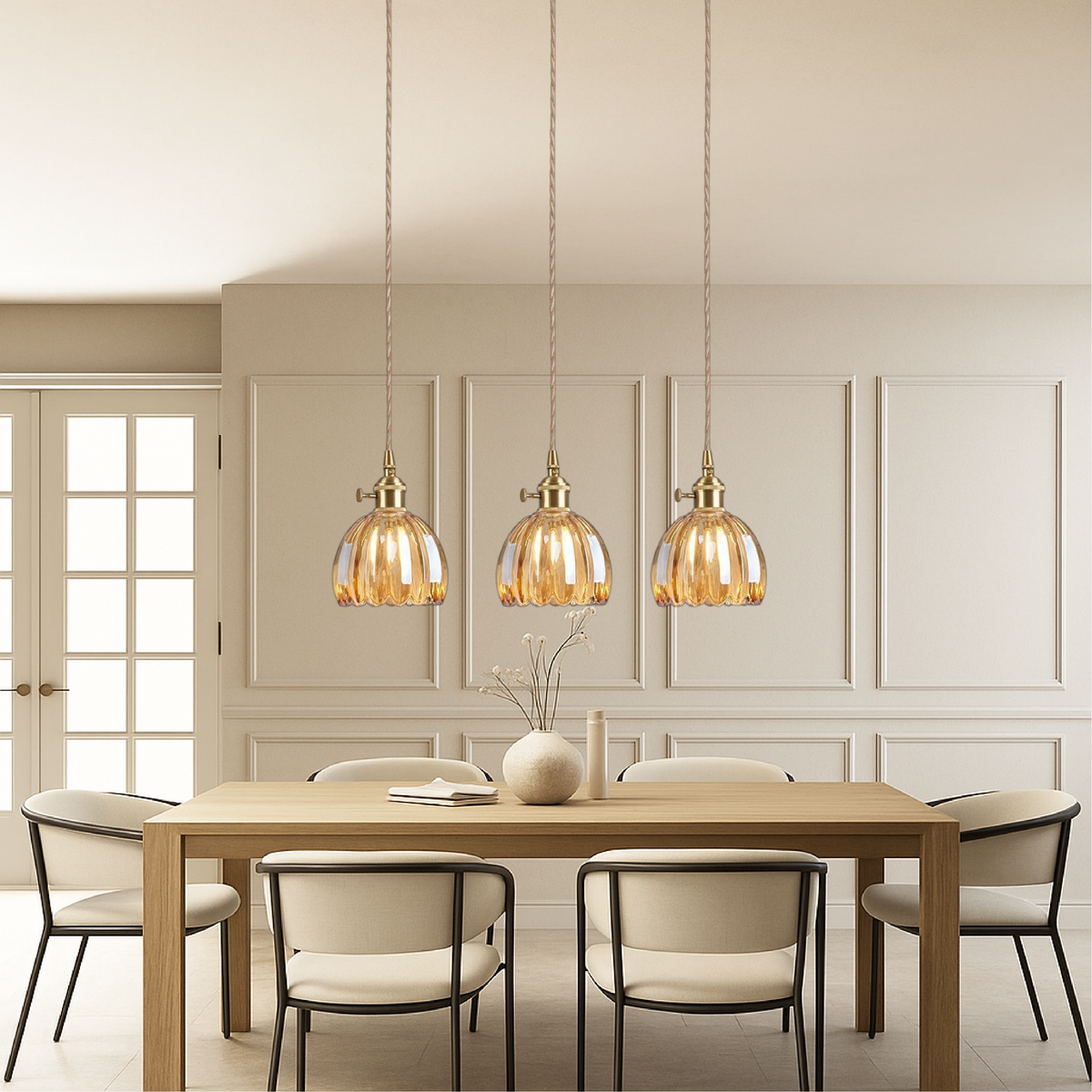 Japanese Ribbed Glass Pendant Light for Soft Ambient Illumination