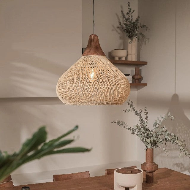 Japanese Woven Bamboo Pendant Light for Ambient Lighting