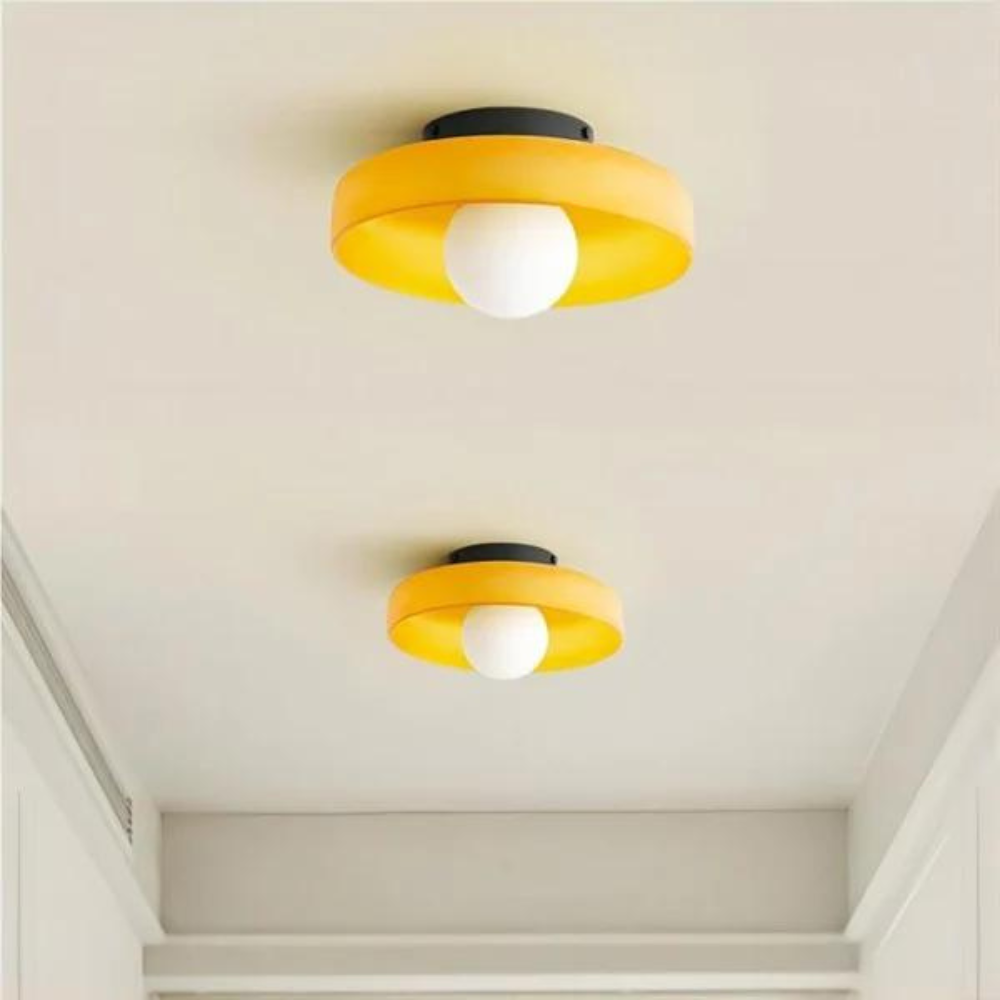 Olive Glass Disc Ceiling And Wall Light With Central Globe