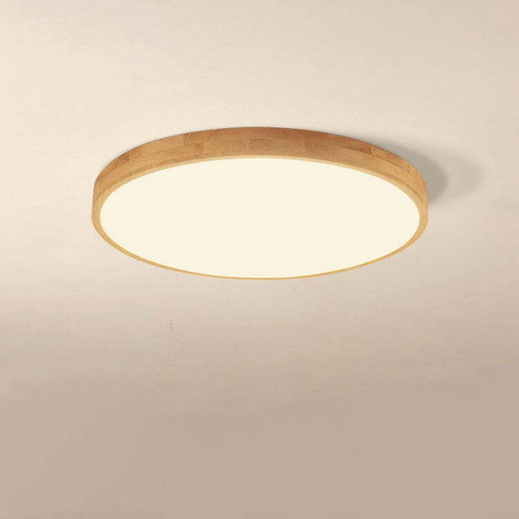 Nordic Round LED Flush Mount Ceiling Light with Natural Wood Frame