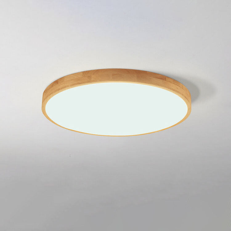 Nordic Round LED Flush Mount Ceiling Light with Natural Wood Frame