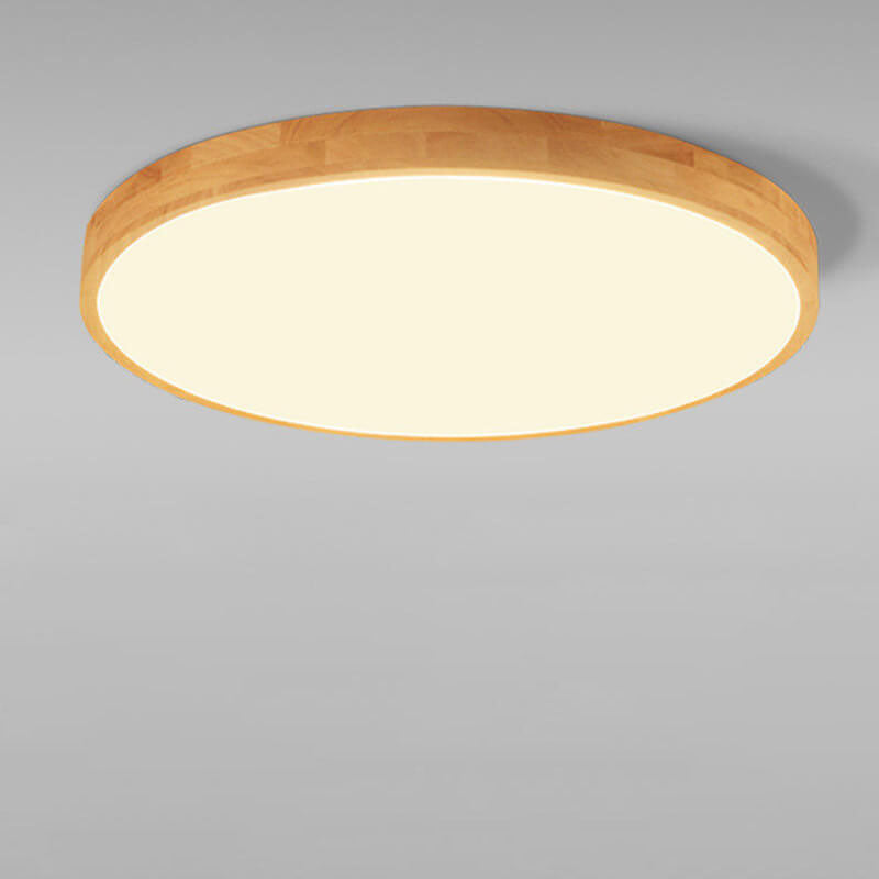 Nordic Round LED Flush Mount Ceiling Light with Natural Wood Frame