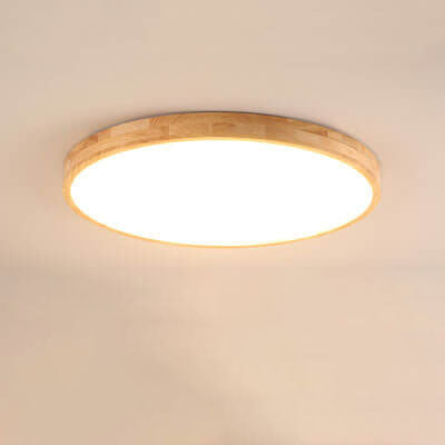 Nordic Round LED Flush Mount Ceiling Light with Natural Wood Frame