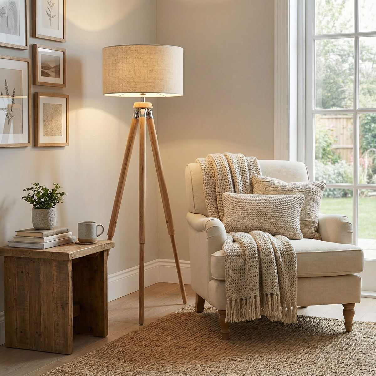 Luminara Tripod Floor Lamp with Fabric Shade for Indoor Lighting