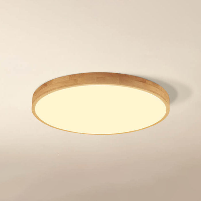 Nordic Round LED Flush Mount Ceiling Light with Natural Wood Frame