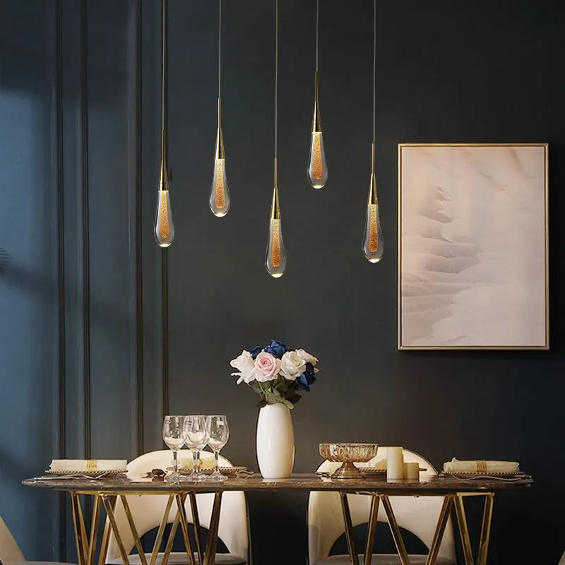 Gold Teardrop Crystal Pendant Light Hanging Fixture for Interior Lighting