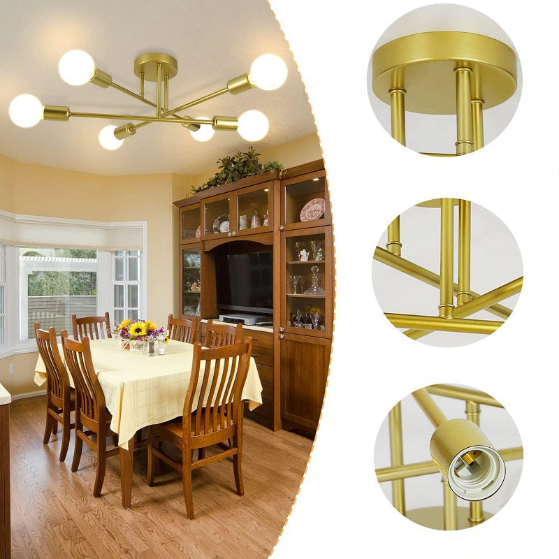 Modern Sputnik 6-Light Semi-Flush Mount Chandelier Ceiling Fixture