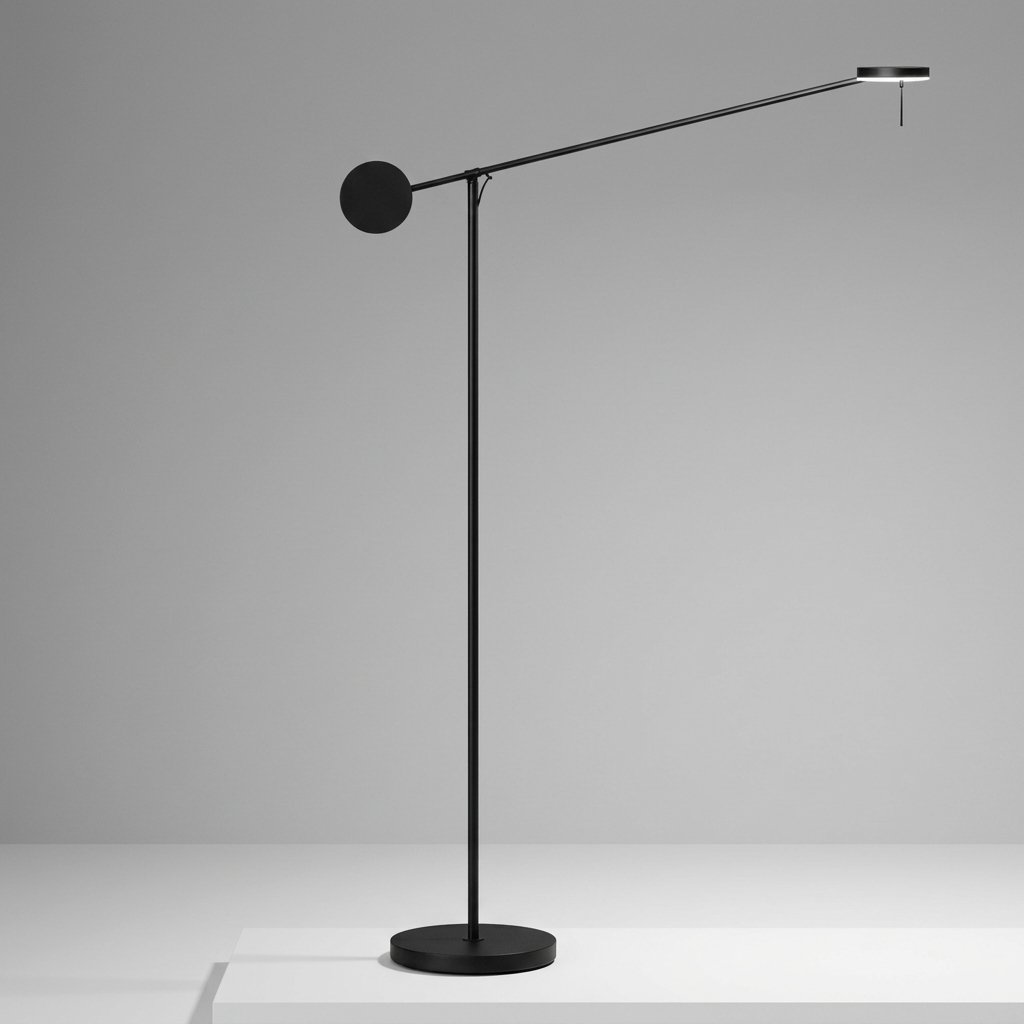 Veltara Integrated LED Swing Arm Disc Floor Lamp, Matt Black
