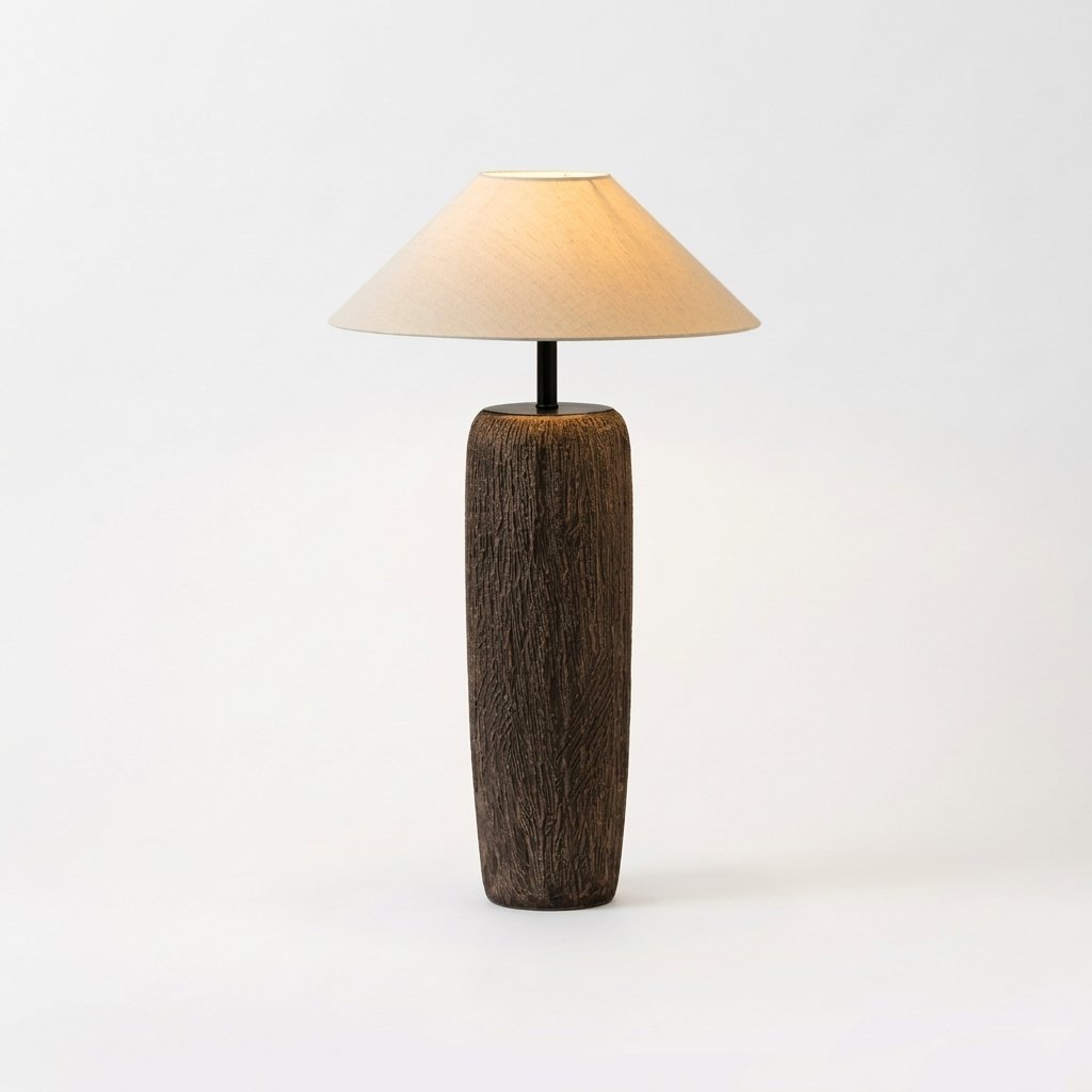 Terravael Textured Ceramic Floor Lamp With Linen Shade Wabi Sabi Style