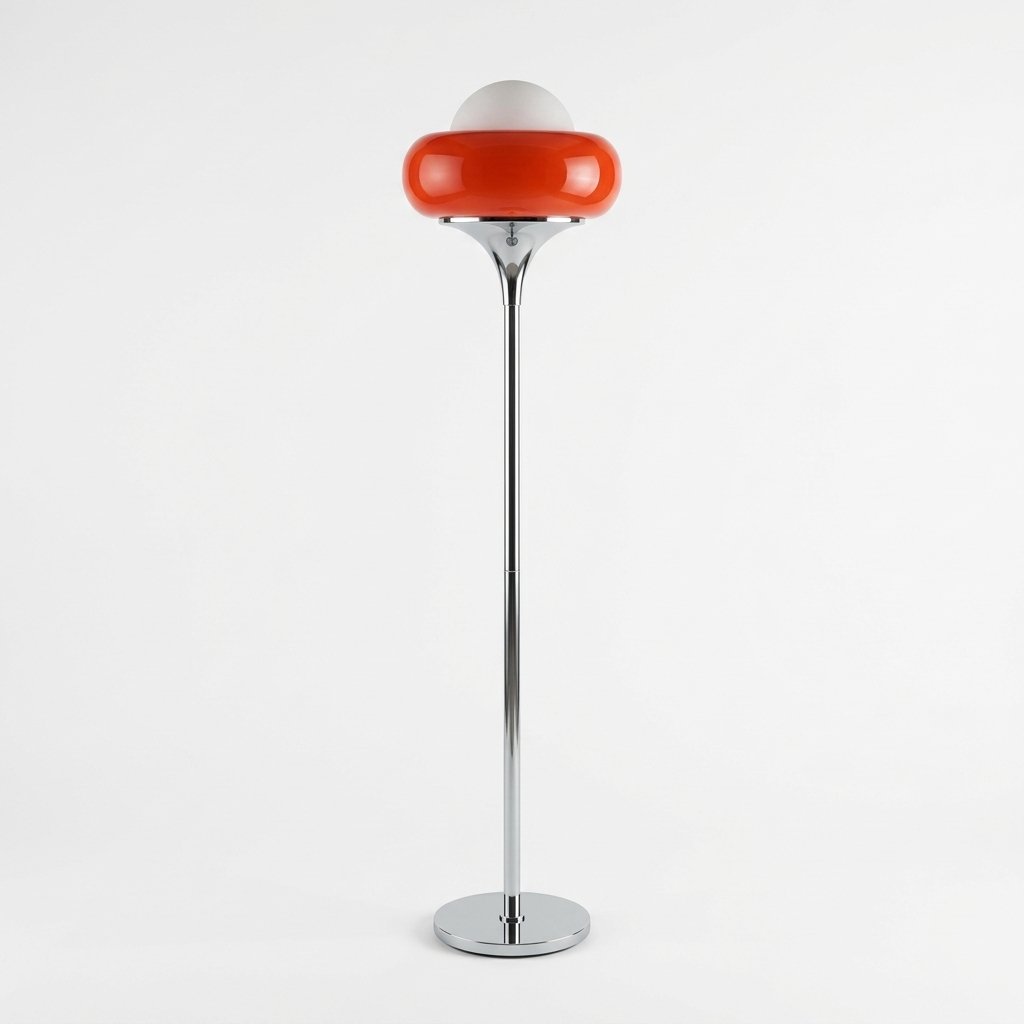 Velouri Airo Mid Century Glass Floor Lamp With Opal Globe Shade
