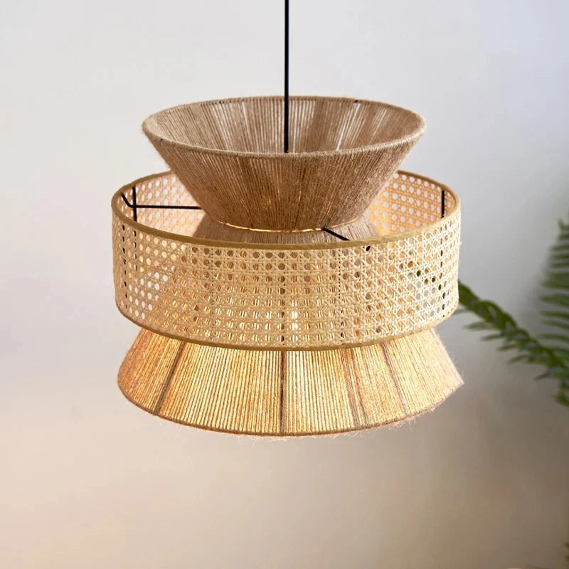 Japanese Woven Rattan Wabi Sabi Pendant Light for Ambient Lighting