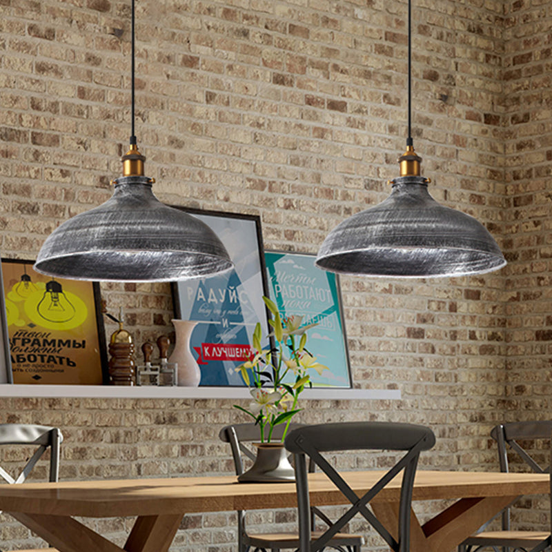 Industrial Metal Pendant Lamp Matte Grey Bowl Shade Vintage Style