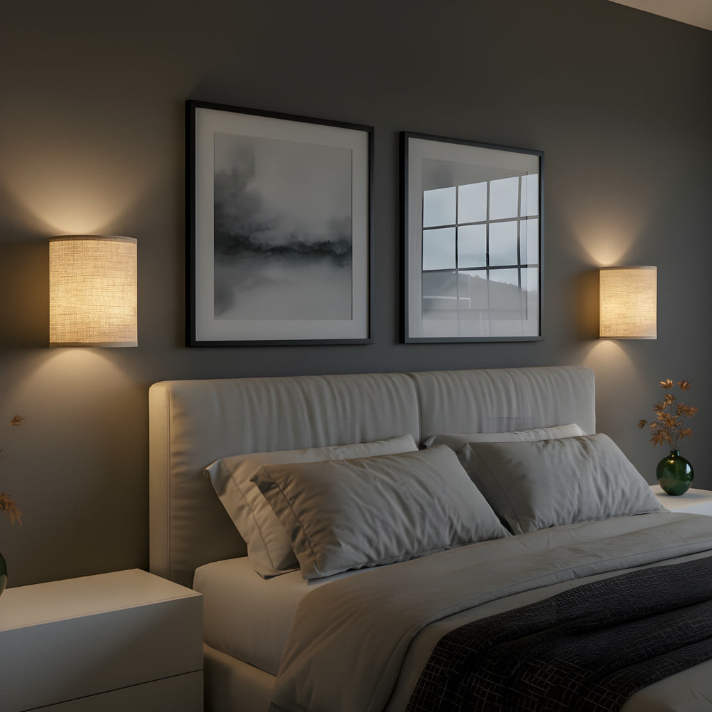 Pair of Fabric Wall Sconces for Upward and Downward Ambient Lighting