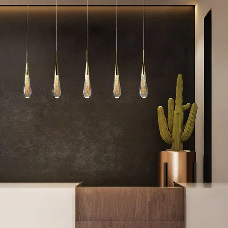 Gold Teardrop Crystal Pendant Light Hanging Fixture for Interior Lighting