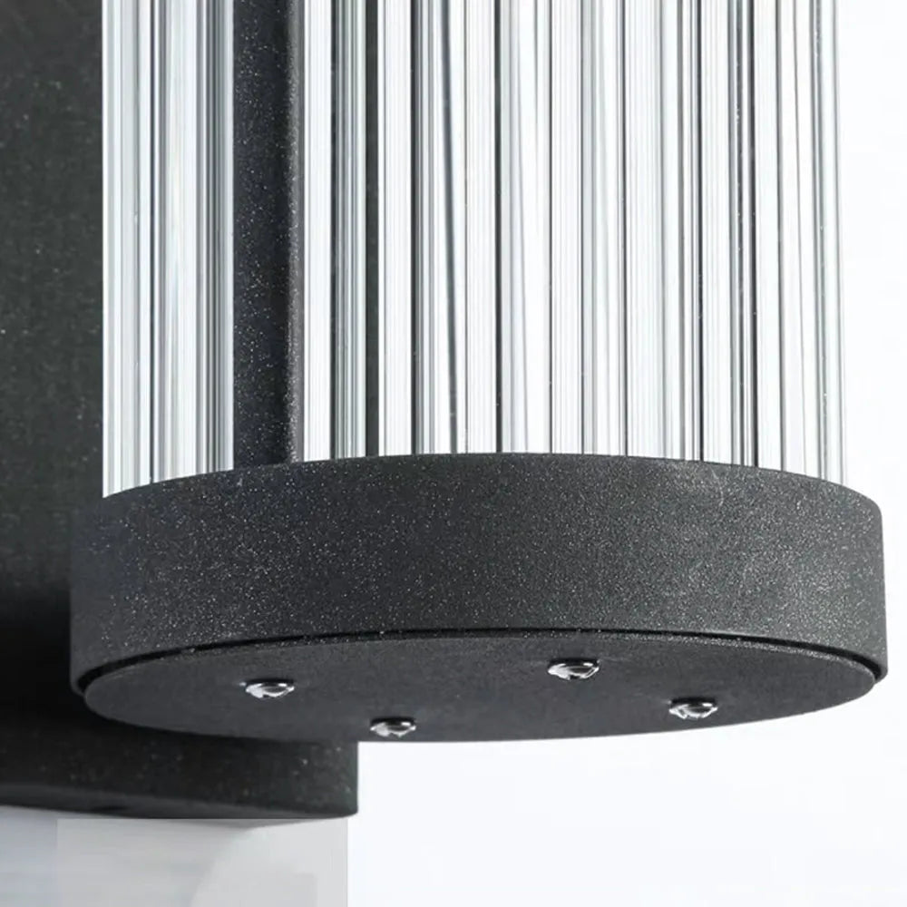 Modern Semi Cylinder Outdoor Wall Sconce Light With Metal Frame And Glass Shade