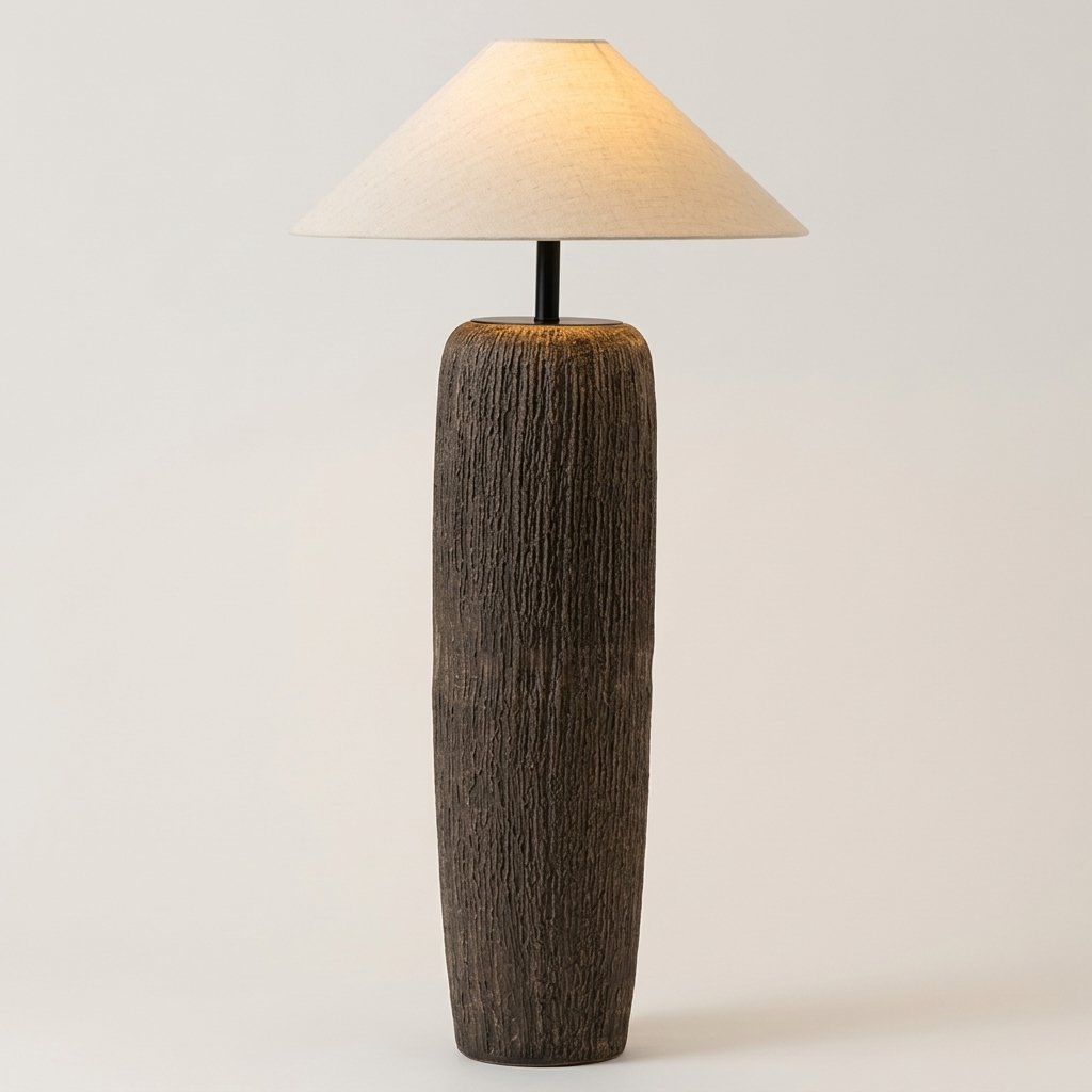Terravael Textured Ceramic Floor Lamp With Linen Shade Wabi Sabi Style
